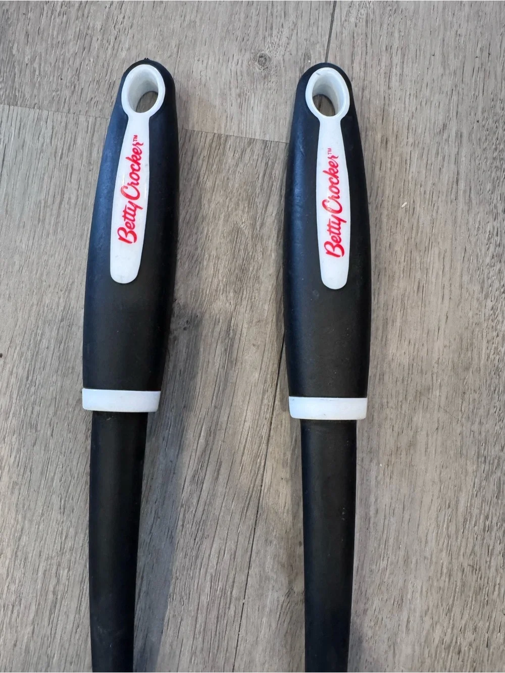 Betty Crocker Slotted Spoons Set of 2 Serving Utensils Black Plastic Handles USA